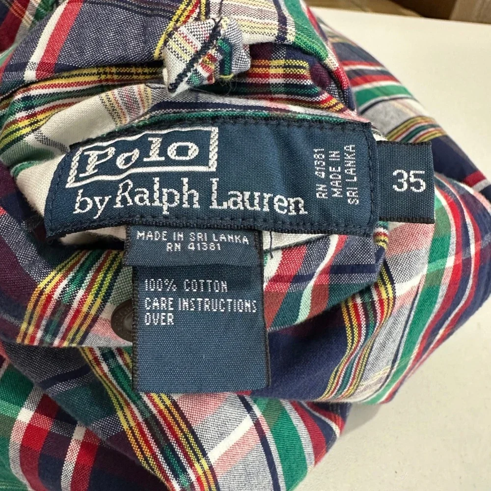 Polo Ralph Lauren Reversible Shorts Mens 35 Navy Blue Madras Plaid Cotton